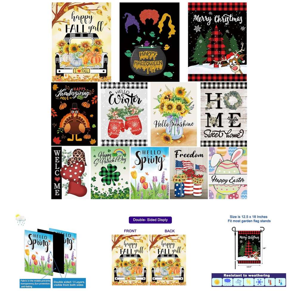 Seasonal Garden Flags Set of 12 Double Sided 12X18 Inch Yard Flags for Spring
